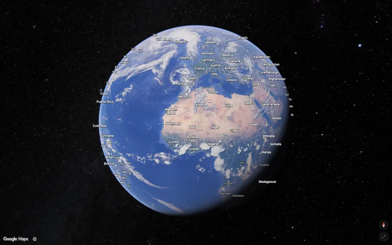 The Geospace immersive globe, showing Earth from orbit over Africa and Europe